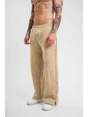 Yırtmaç Detaylı Boru Paça Baggy Eşofman Pantolon  Bej