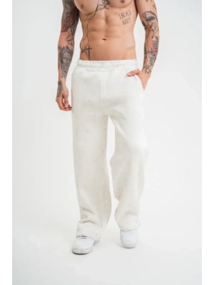 Yırtmaç Detaylı Boru Paça Baggy Eşofman Pantolon  Beyaz