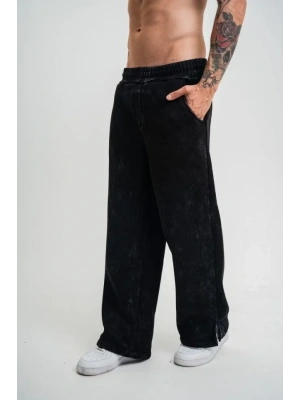 Yırtmaç Detaylı Boru Paça Baggy Eşofman Pantolon  iyah