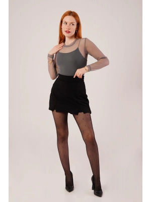 Yırtmaç Detaylı Siyah Mini Etek