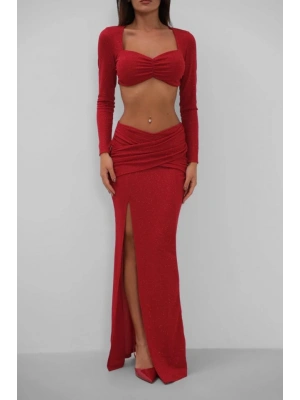 Yırtmaçlı Etek Ve Crop Bluz Takım