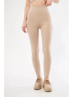 Yüksek Bel Fitilli Tayt  Bej