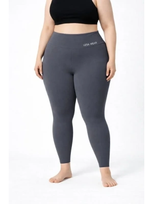 Yüksek Bel Toparlayıcı Likralı Dalgıç Spor Tayt  Esnek Battal Büyük Beden  Füme