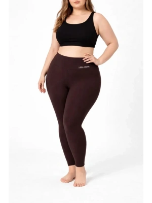 Yüksek Bel Toparlayıcı Likralı Dalgıç Spor Tayt Esnek Battal Büyük Beden  Kahverengi