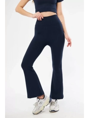 Yüksel Bel Fitilli İspanyol Paça Tayt  acivert