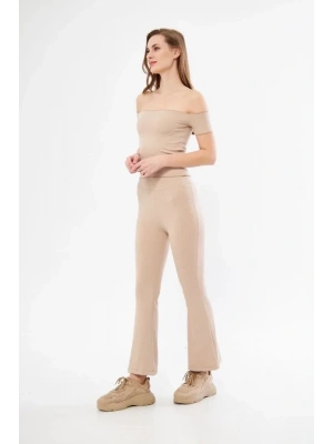 Yüksel Bel Fitilli İspanyol Paça Tayt  Bordo