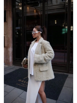 Yün Keçe Görünümlü Blazer Ceket Kaban Çimen Yeşili