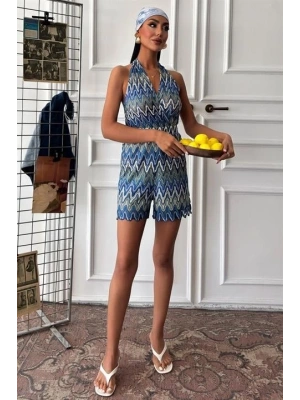 Zikzak Desenli Multi Renk Geçişli Mini Tulum 1365