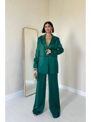 Zümrüt Saten Ceket Ve Pantolon Takım