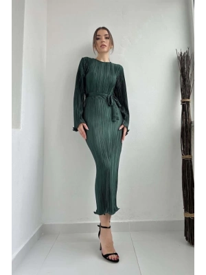 Zümrüt İspanyol Kol Piliseli Elbise