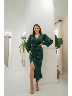 Zümrüt V Yaka aten Elbise