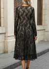 Kadın Uzun Kollu Bisiklet Yaka Dantelli Astarlı Midi Elbise