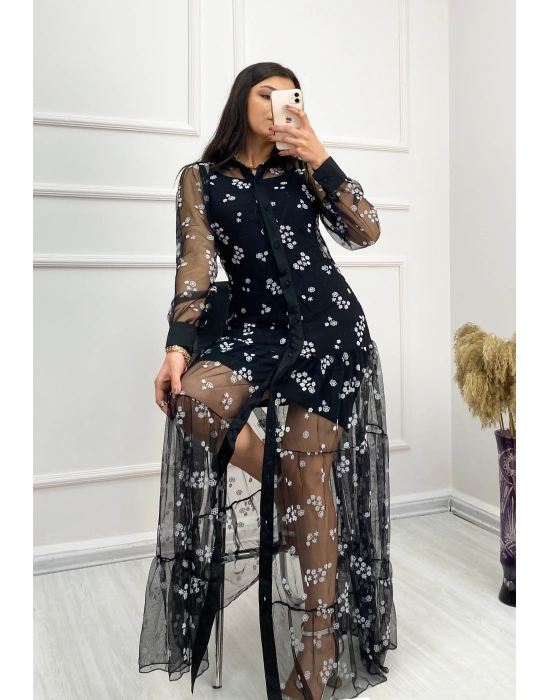 Astar Sandy, Dışı Tül çiçek Desenli Elbise