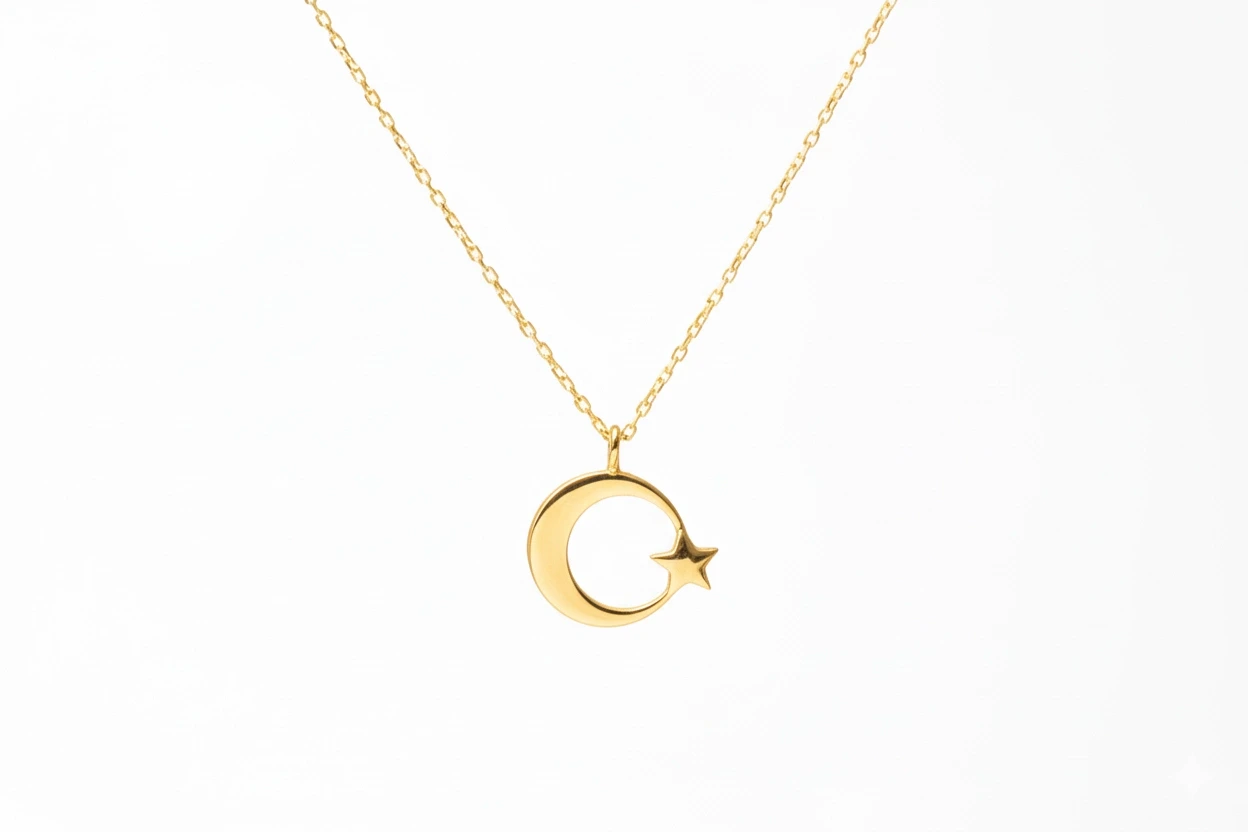 14 Ayar Ay Yıldız Kolye