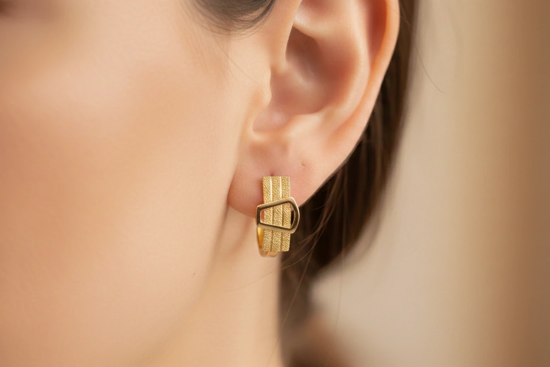 14 Ayar Modern Tasarım Şerit Küpe