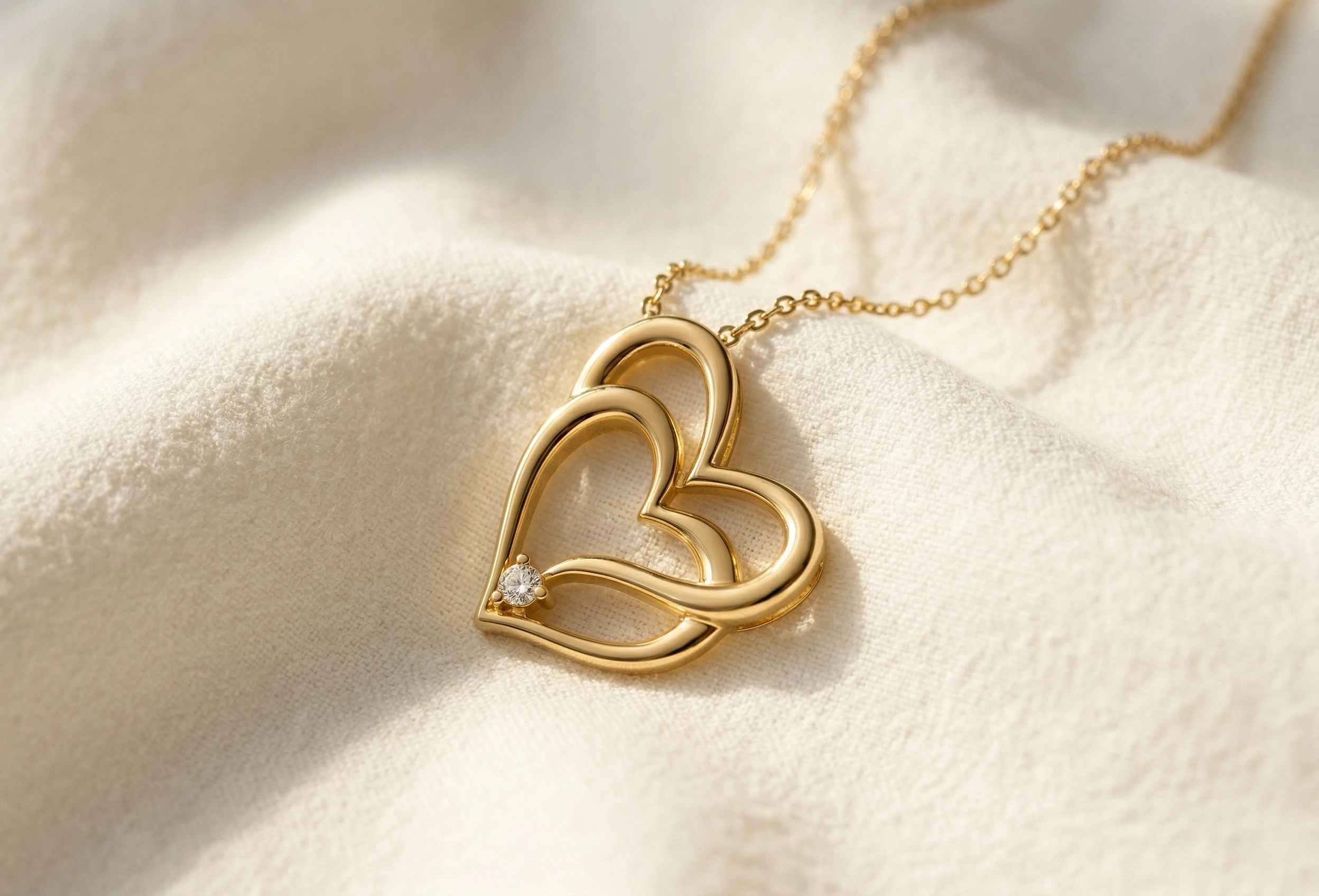 14 Ayar Çift Kalp Kolye