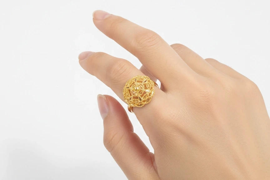 8 Ayar Telkari İşlemeli Kafes Yüzük