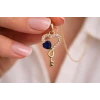 14 Ayar Altın Royal Blue Heart Key Kolye