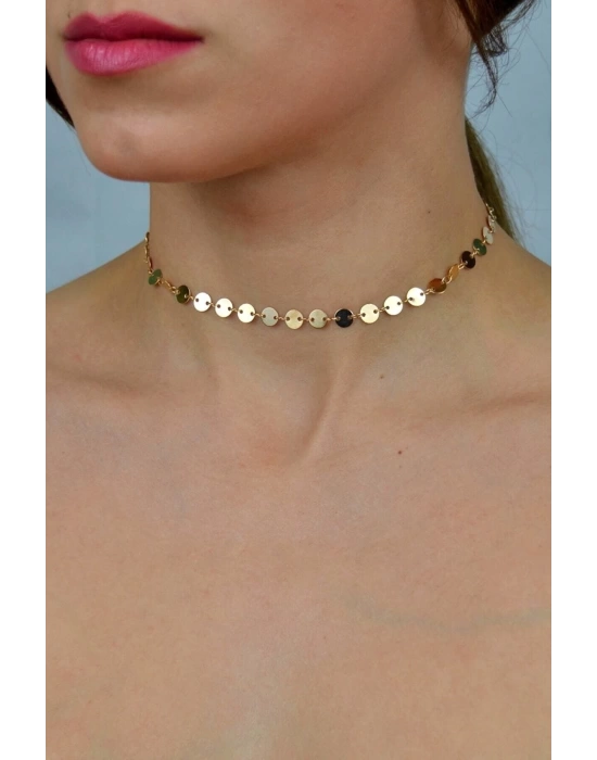 Kadın Pullu Zincir Choker (tasma) Model Kolye Kararmaz Altın Kaplama