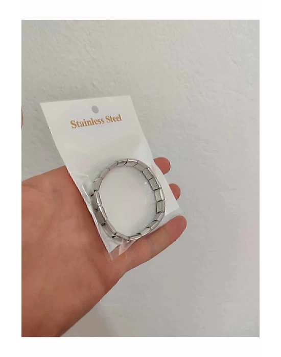 Unisex Italyan Nomi Charm Gümüş Renk Esnek Çelik Bileklik (ÜZERİ YAZILIDIR)