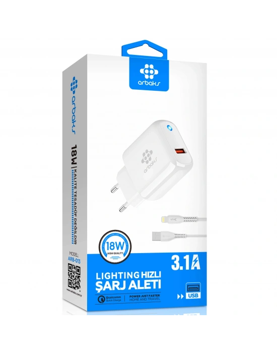 18W Lightning Hızlı Şarj Aleti 3.1A USB Adaptör Arbaks ARB-013
