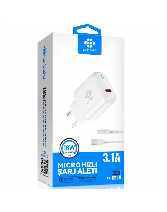 18W Micro Hızlı Şarj Aleti 3.1A USB Adaptör Arbaks ARB-013