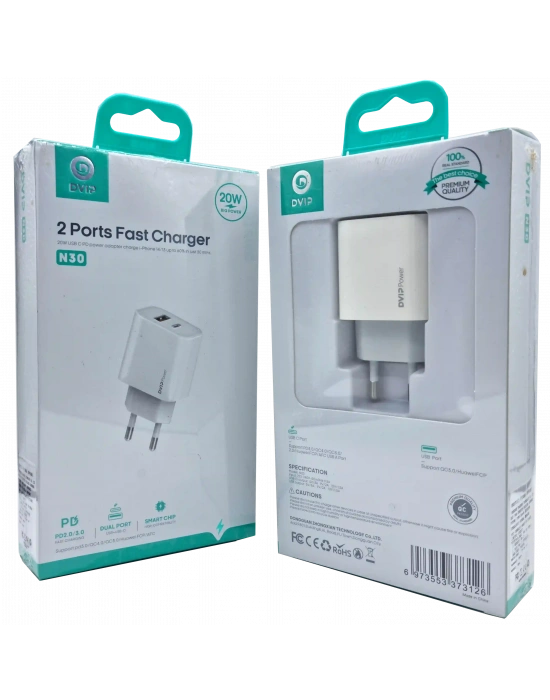 20W PD + Qc3.0 Usb Çift Girişli Şarj Başlığı DVIP N30