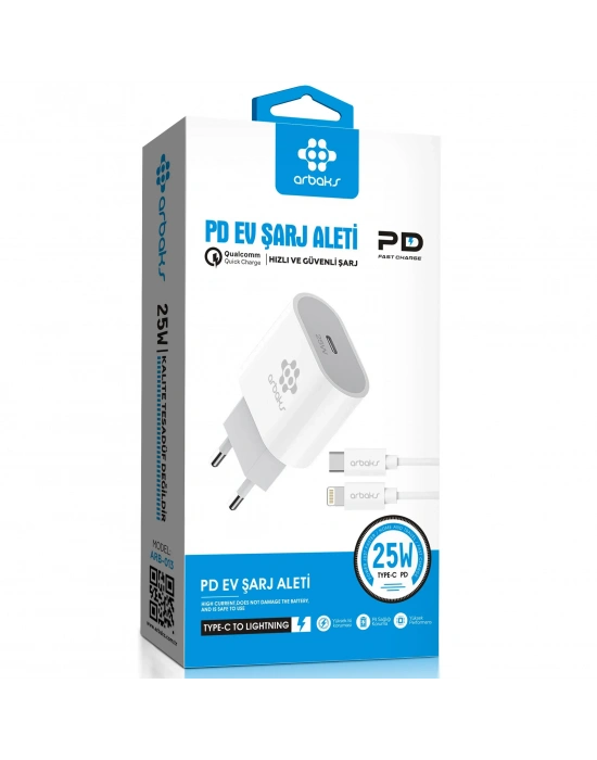 25W PD QC3 TYPE-C To İphone Şarj Aleti Arbaks ARB-013L