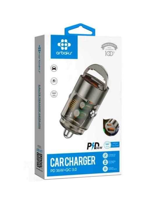 36W PD + QC3.0 Araç Şarj Aleti – Çift Çıkışlı Hızlı Şarj Arbaks ARB-617