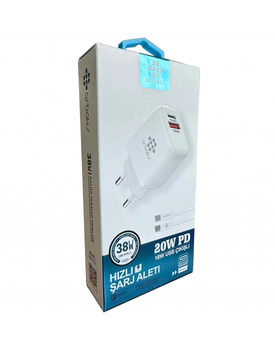 38W PD + USB + C-C Kablo Şarj Aleti Arbaks ARB-016