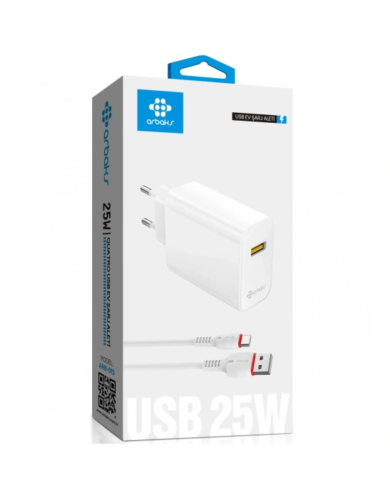 4.1A 25W QC3 TYPE-C Hızlı Şarj Aleti Arbaks Arb-015-Beyaz