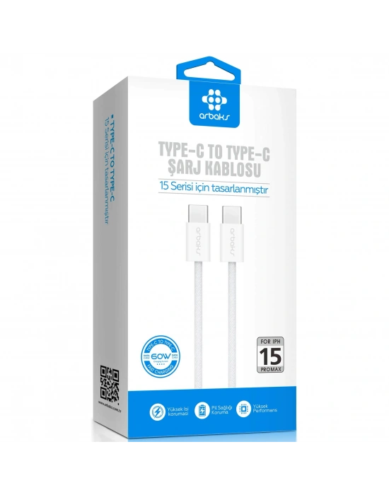60W Iphone 16 TYPE-C To TYPE-C Usb Şarj Kablosu Arbaks Arb-317