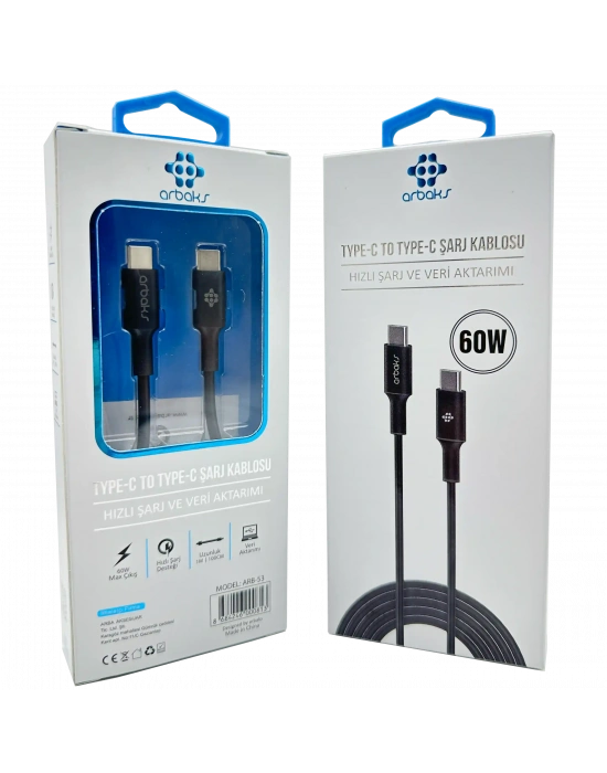 60W PD TYPE-C TYPE-C Şarj Kablosu Arbaks ARB-53