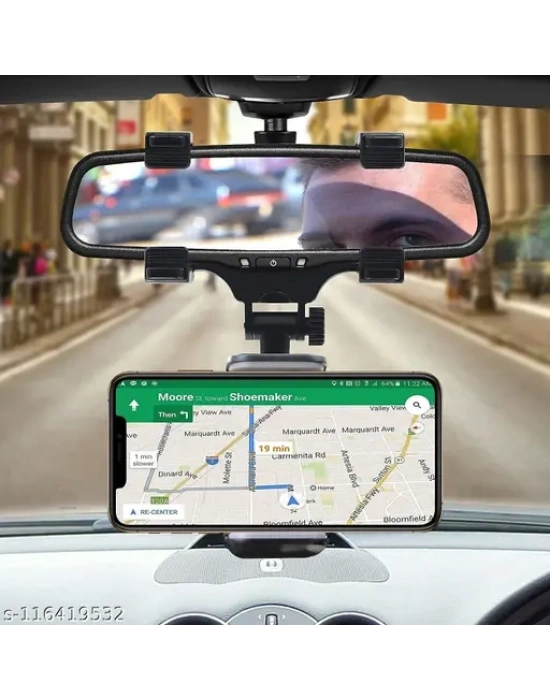 Araç İçi Dikiz Aynası Telefon ve Navigasyon Tutucu (Siyah)