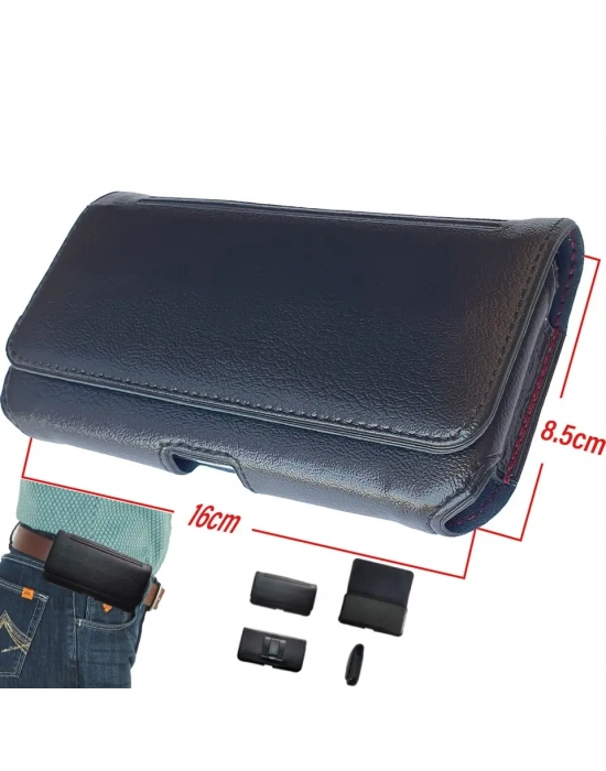 Bele Takılan Kapaklı Mıknatıslı Suni Deri Telefon Kemer Kılıfı (16 x 8.5 cm) MSK01