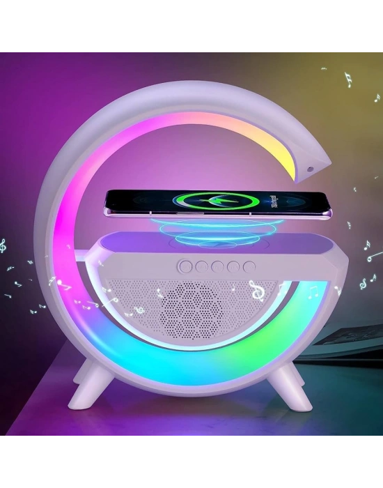 BT-2301 Wireless Kablosuz Şarj Destekli Radyolu Rainbow Aydınlatmalı Bluetooth Hoparlör Fm Radyo
