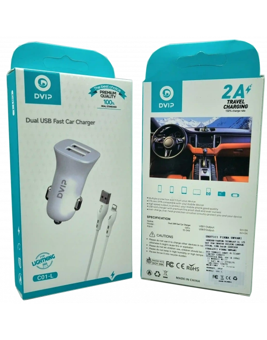 Çift Usb Girişli (iphone) Kablolu Araç Şarj Aleti Dvip C01-L