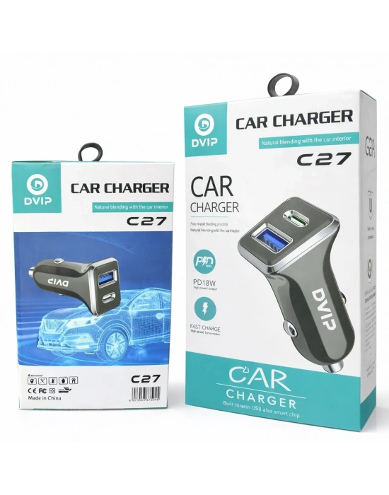 DVIP C27 Araç Şarj Cihazı PD18W + USB Hızlı Şarj (Çift Çıkışlı)