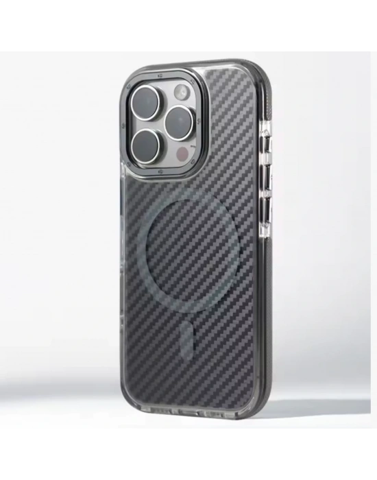 iPhone 15 Pro Max – Kutulu Karbon Fiber MagSafe Uyumlu Kılıfı Wireless Şarj Özellikli
