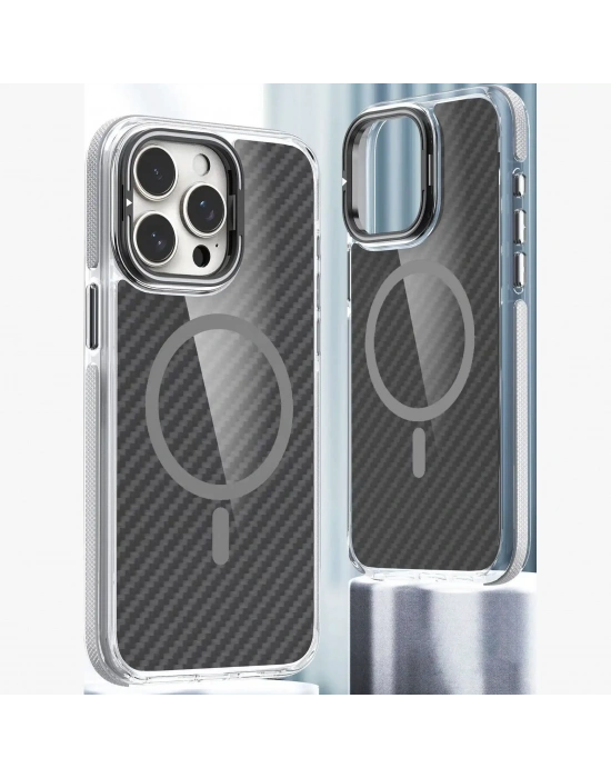 iPhone 15 Pro Max – Kutulu Karbon Fiber MagSafe Uyumlu Kılıfı Wireless Şarj Özellikli
