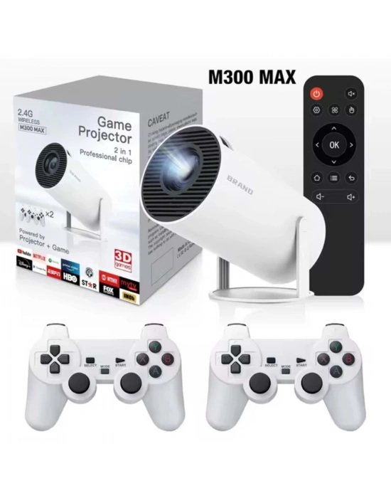 M300 MAX Retro video oyunu konsolları Android 11 sistemi mini taşınabilir akıllı projektör 720p ev projektör 64GB 46000 + oyunlar