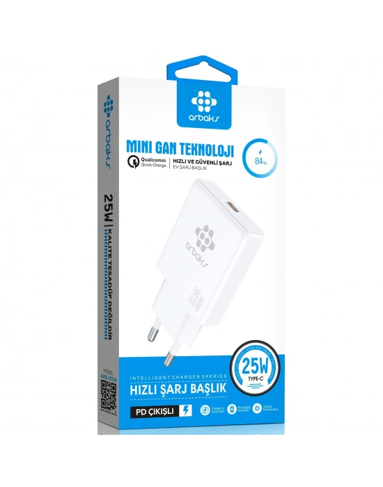Mini GaN Teknoloji 25W PD 25W Tek Girişli Hızlı Şarj Başlik Arbaks ARB-015B