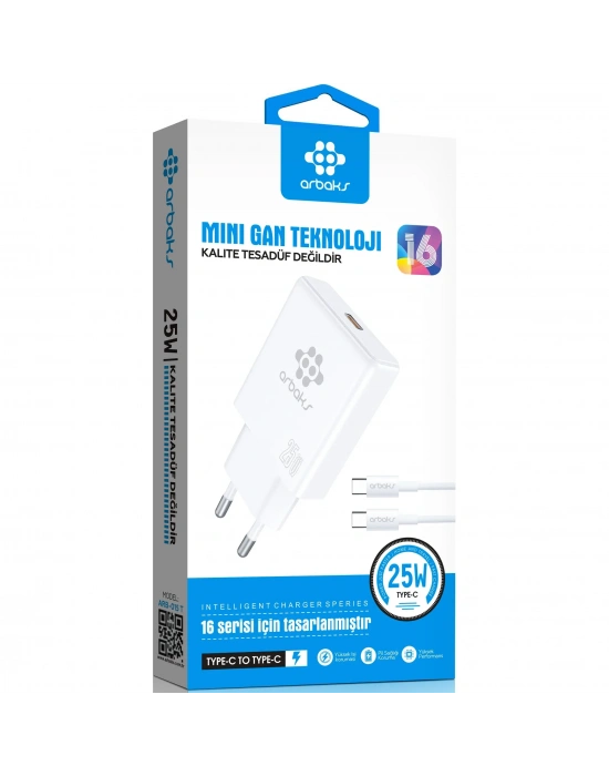 Mini GaN Teknoloji 25W Type-C to Type-C Hızlı Şarj Cihazı Arbaks ARB-015T