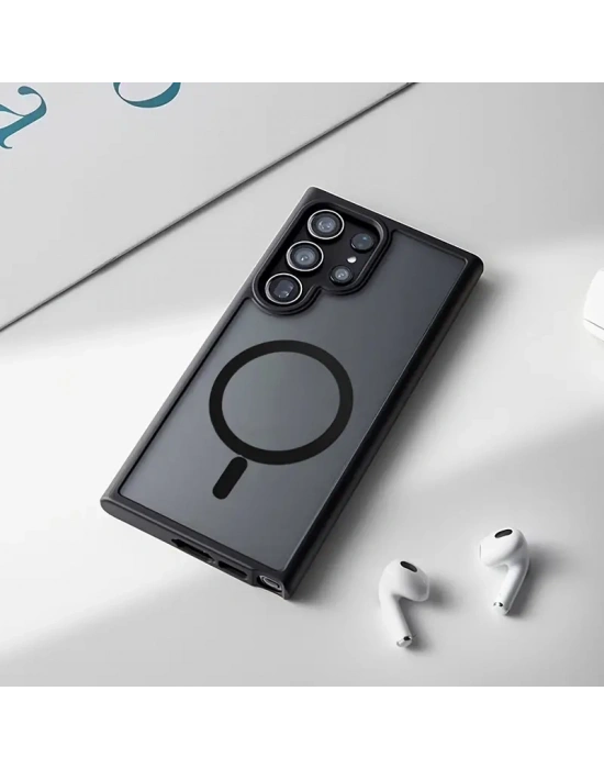 Samsung S24 – Kılıf Metal Tuşlu Sert PC Arka Yüzey Wireless Şarj Özellikli Flet Magsafe Kılıf