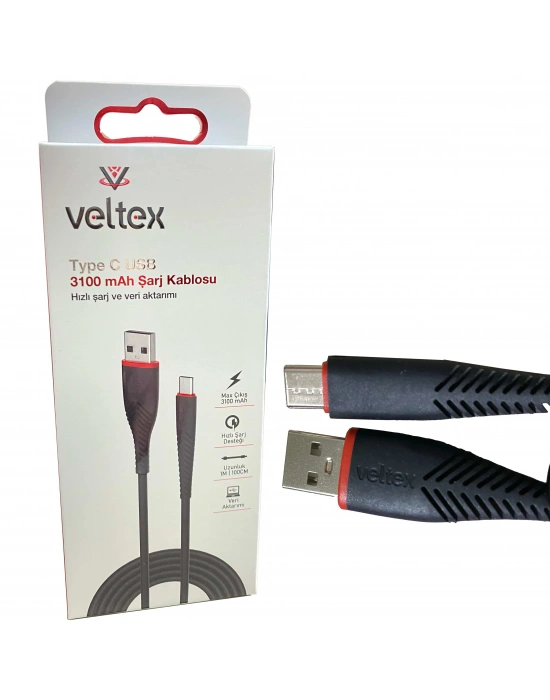 (TYPE-C) 3.1A Hızlı (SİYAH) Şarj Veri Aktarımı Veltex VTX-402