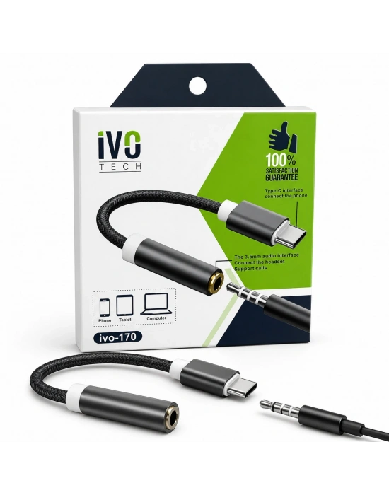 Type-C to 3.5mm Kulaklık Dönüştürücü Aux Adaptör TECH IVO-170