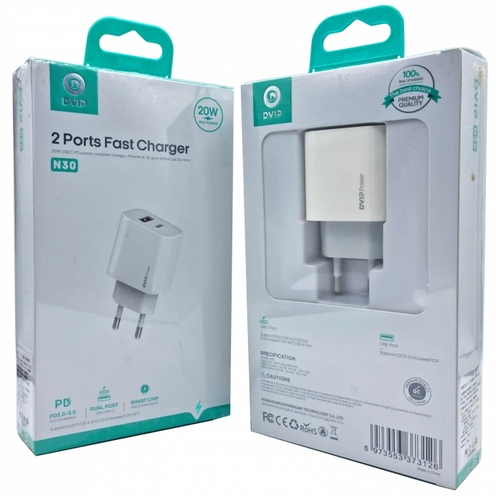 20W PD + Qc3.0 Usb Çift Girişli Şarj Başlığı DVIP N30