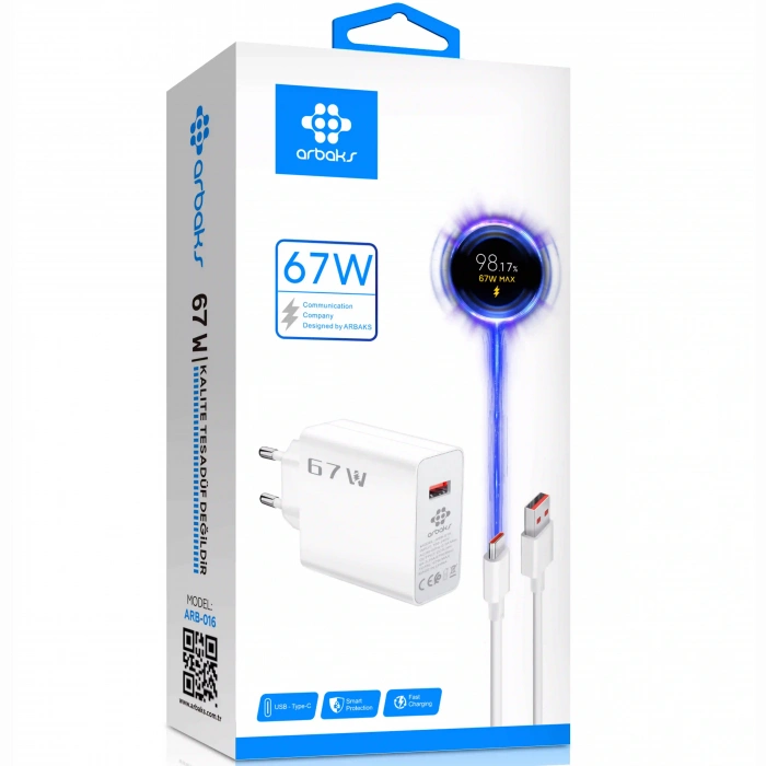67W Type-C Turbo Hızlı Şarj Aleti – Xiaomi Uyumlu Süper Hızlı Adaptör Arbaks ARB-016