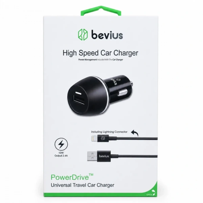 Lightning Siyah 12W Kablolu Araç Şarj Cihazı Bevius BVS-AU511