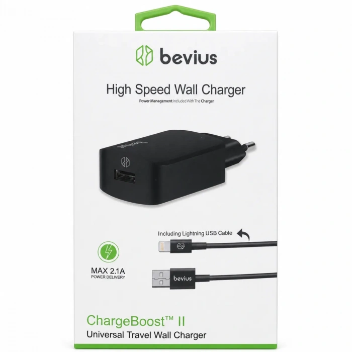 Lightning Siyah 10W Kablolu Duvar Şarj Cihazı Bevius BVS-CH416